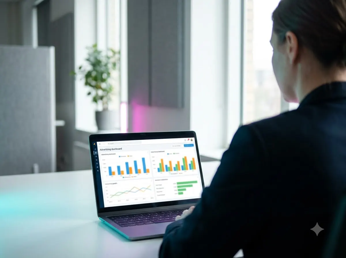 Marketer reviewing an advertising dashboard
