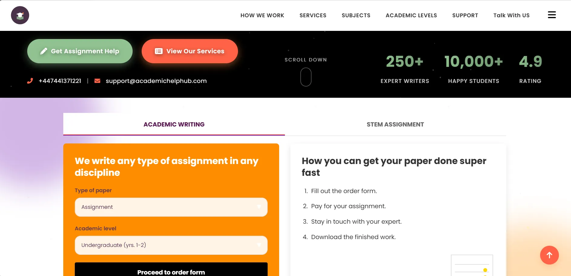 Academic Help Hub homepage, designed and built by Azionic