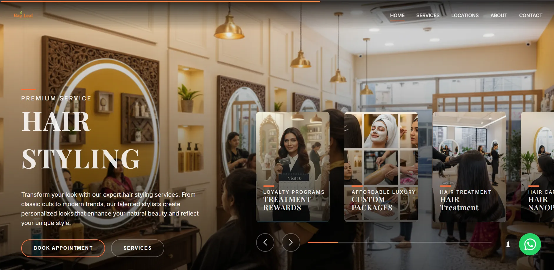 The Bay Leaf Salons homepage, designed and built by Azionic