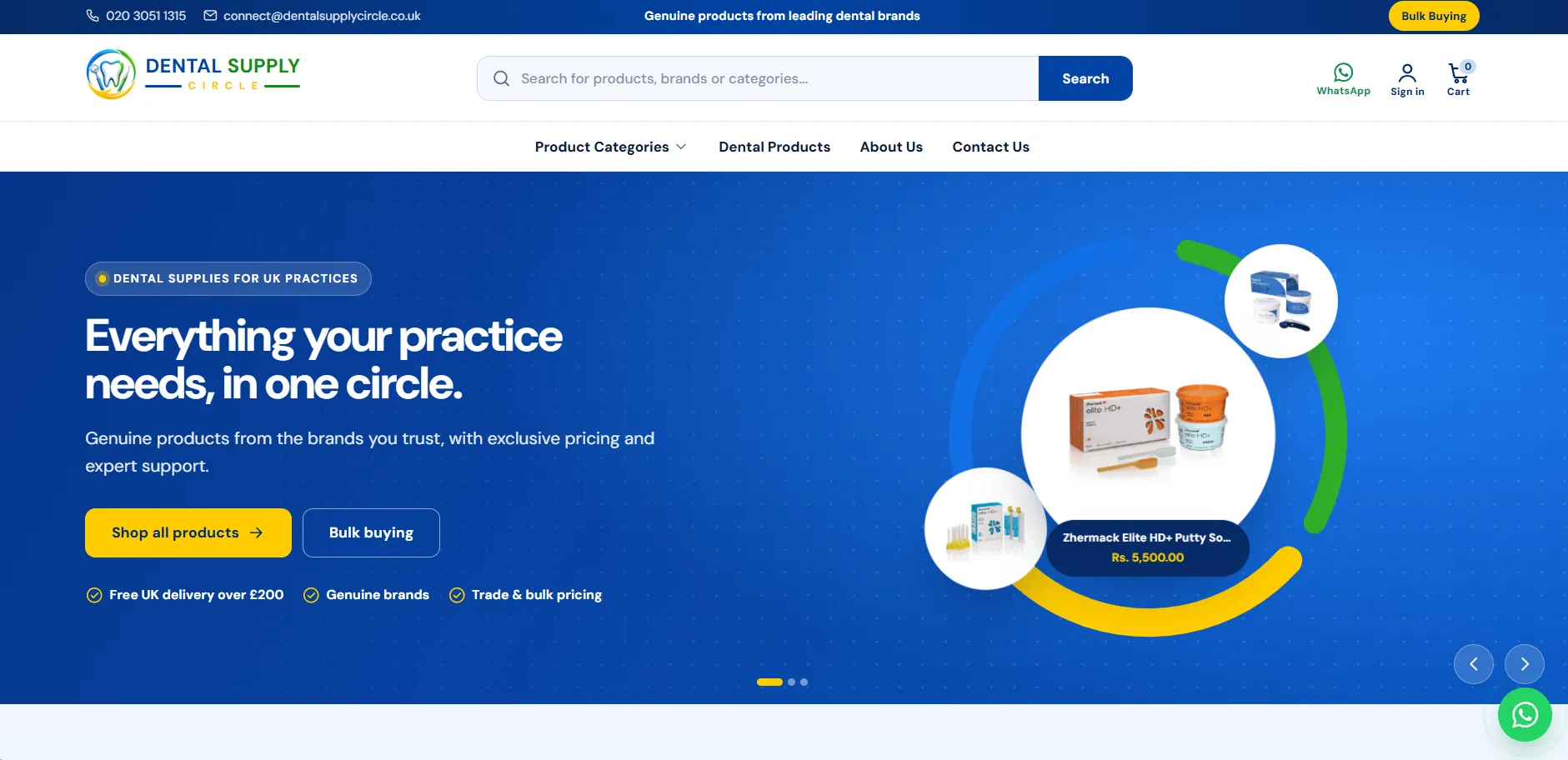 Dental Supply Circle homepage, designed and built by Azionic